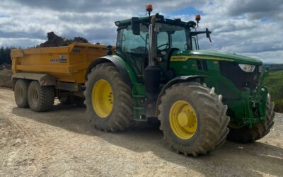 Tractor with Water Suppression Unit, Dump Trailer and flat bed Trailer
