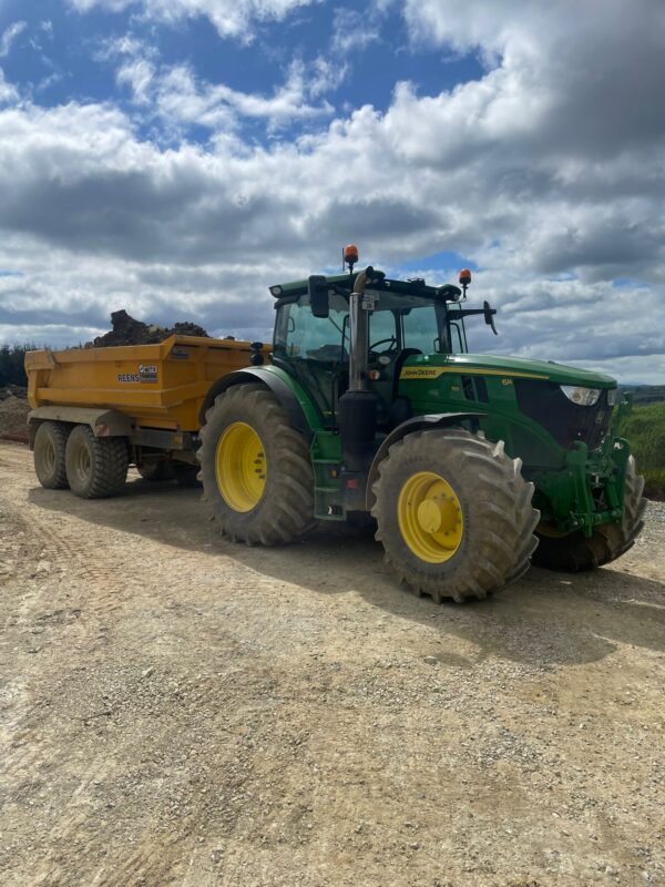 Tractor with Water Suppression Unit, Dump Trailer and flat bed Trailer